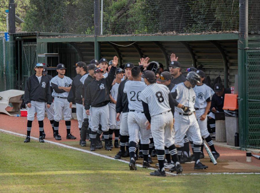 Roadrunners celebrate after Dylan Schumacher hit a home run in the fifth inning.