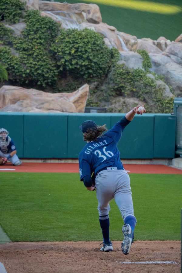 Seattle Mariners pitcher Logan Gilbert Warming up in the pen.