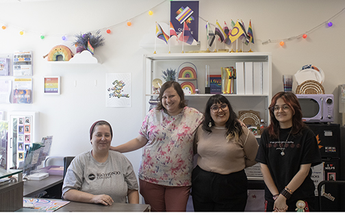 The Pride Center is here to help. Student workers, Myck
Guevara and Melissa Corkern, Student
Success Coach Abi Hernandez, and student worker Robbie Garcia  welcome RHC students to the Pride Center in A119. The Pride Center
is in the space vacated when the RíoSource room relocated to SS-305.