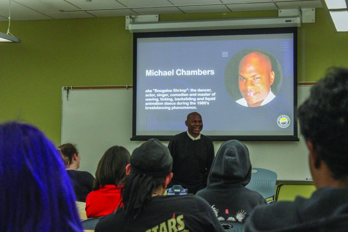 Chambers demonstrates his most famous moves and encourages Rio Hondo College students to folllow their own dreams. 