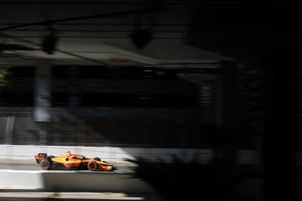 The #7 Arrow McLaren Chevrolet driven by Danish driver Christian Lundgaard practices for the 2026 Long Beach Grand Prix.